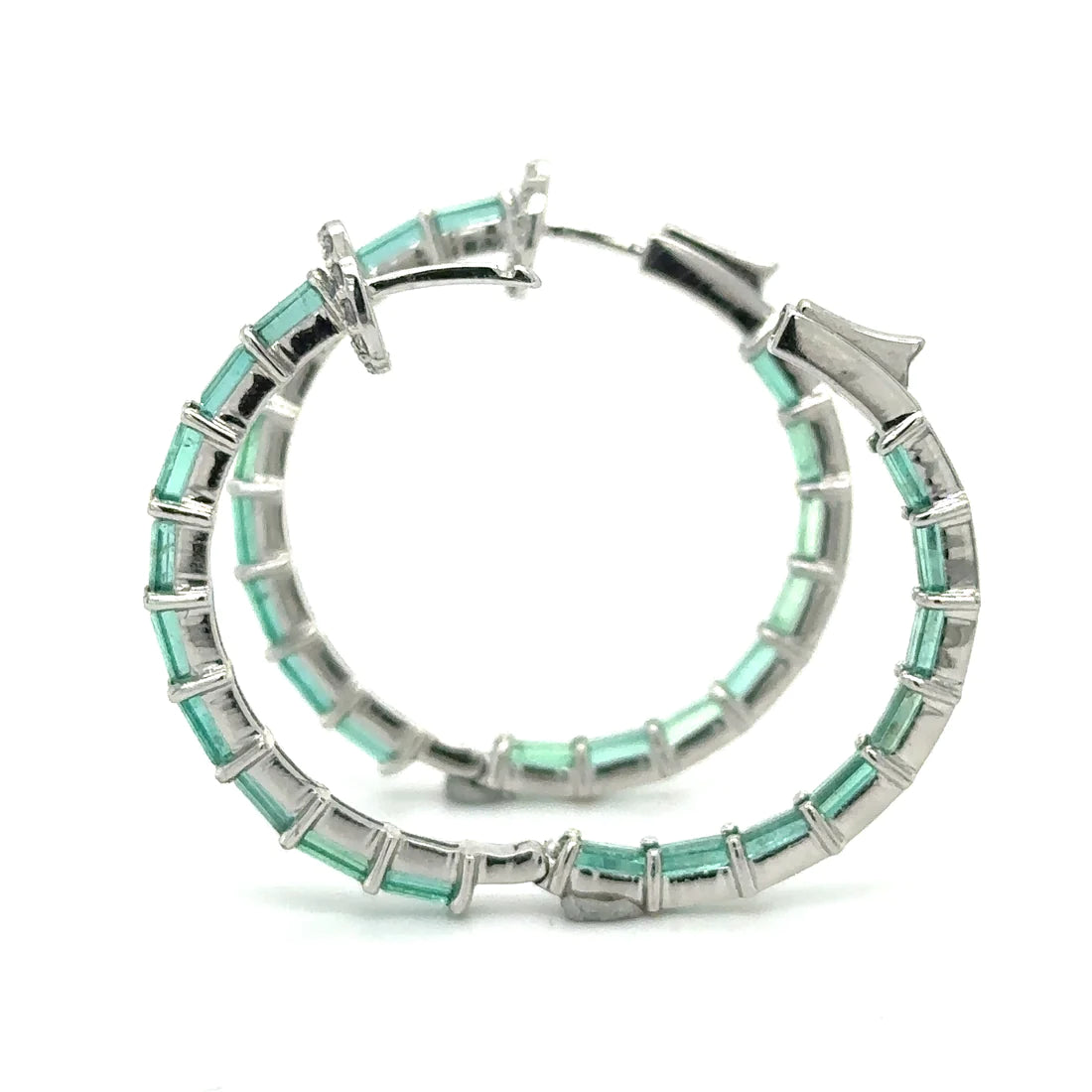 14k White Gold Emerald and Diamonds Hoop Earing