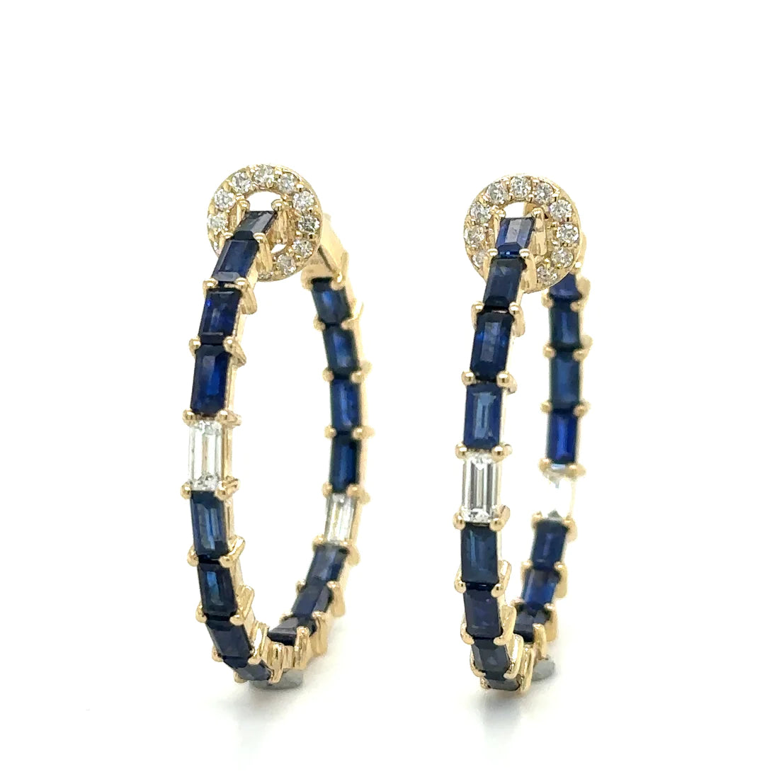 14k Yellow Gold Sapphire and Diamonds Hoop Earing