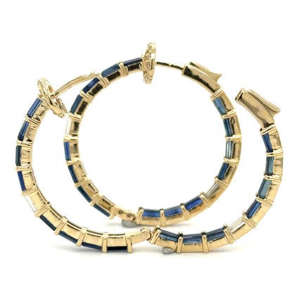 14k Yellow Gold Sapphire and Diamonds Hoop Earing