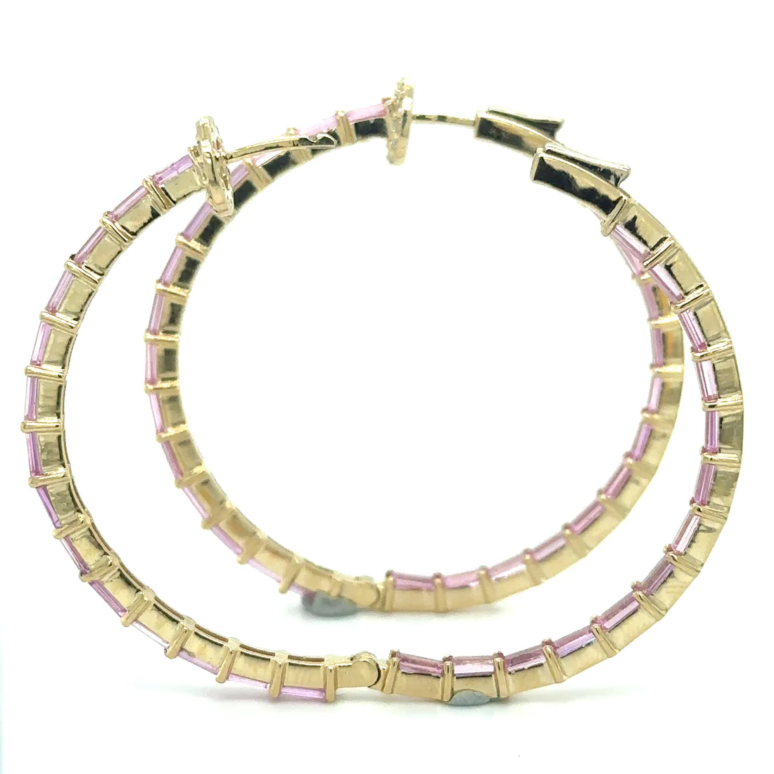 14k Yellow Gold Pink Sapphire and Diamonds Hoop Earing