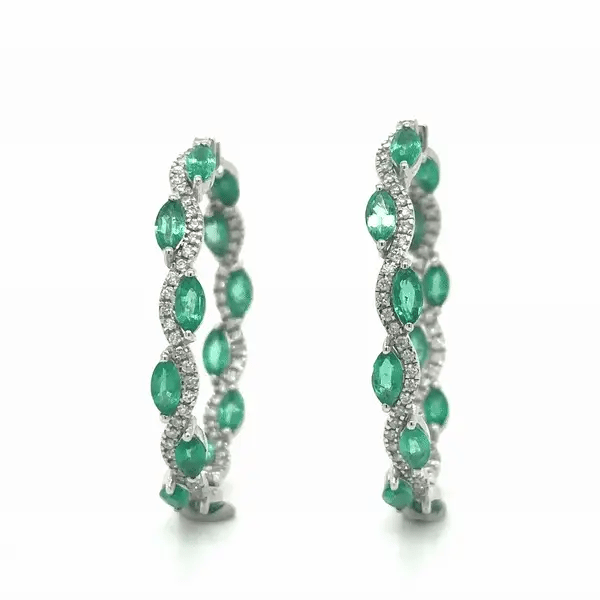 18k White Gold Emerald and Diamond Hoop Earring