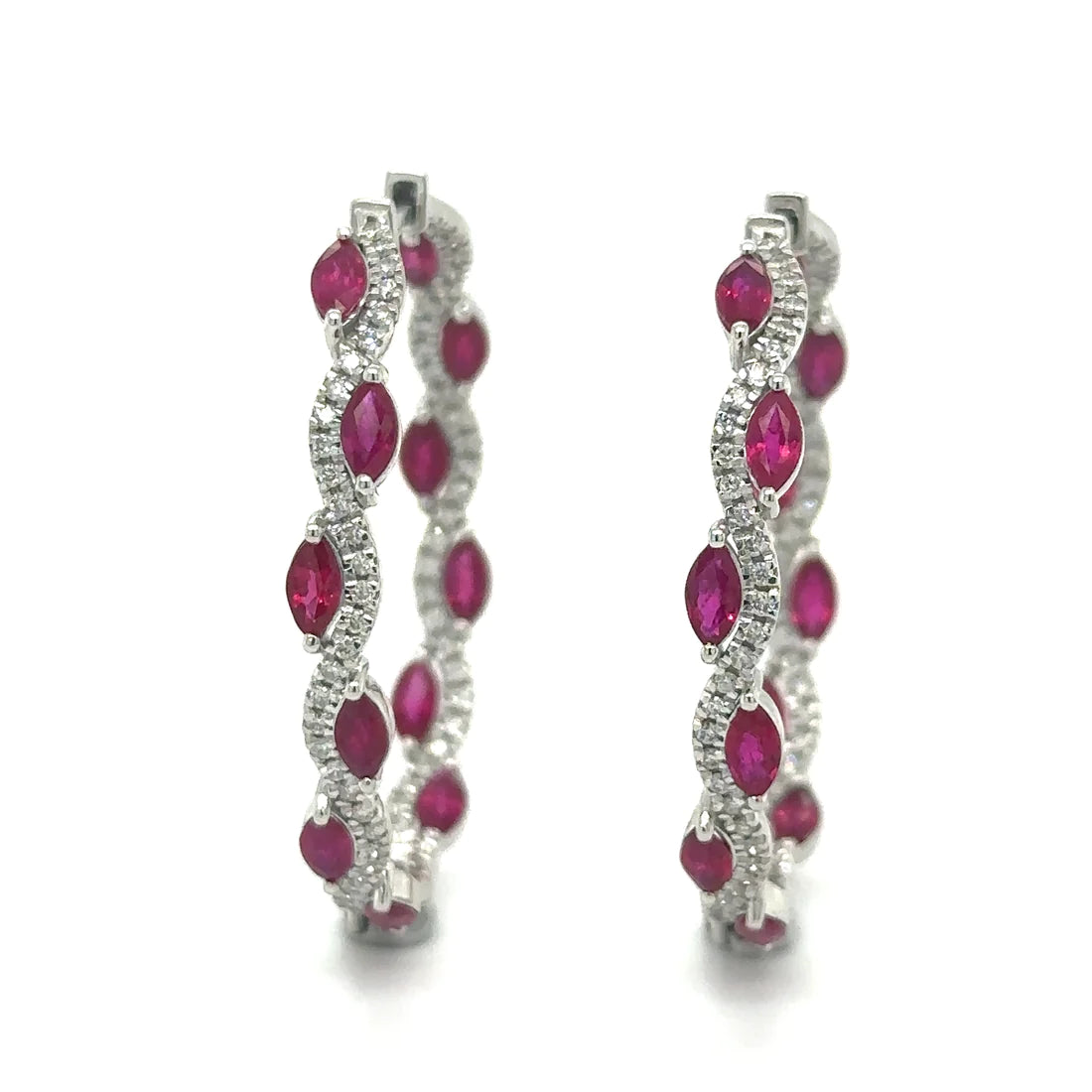 18k White Gold Ruby and Diamond Hoop Earring