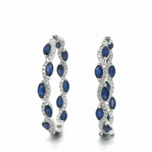 18k White Gold Sapphire and Diamond Hoop Earring