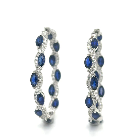 18k White Gold Sapphire and Diamond Hoop Earring