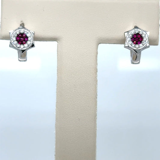 18k Yellow Gold Ruby and Diamond Earring
