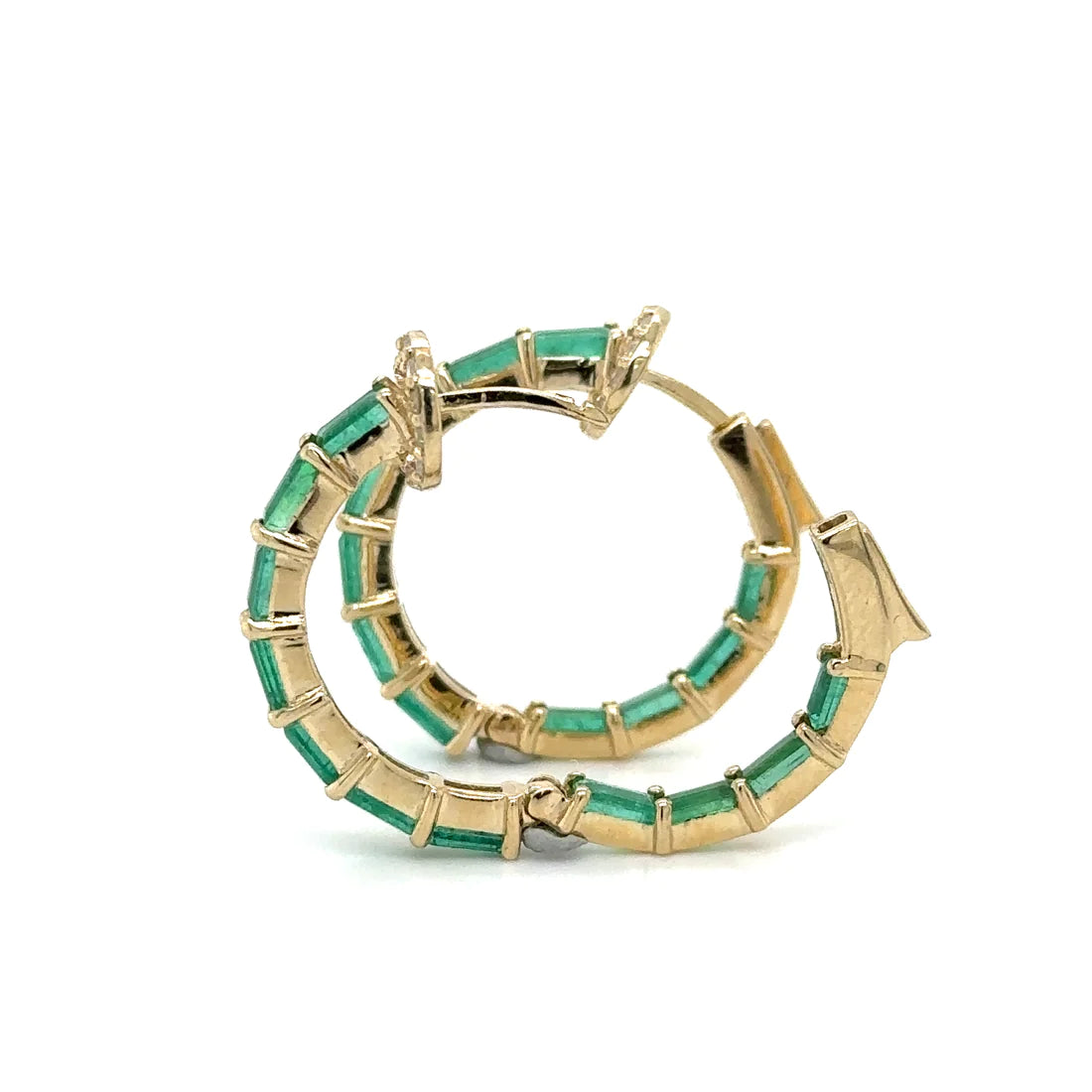 14k Yellow Gold Emerald and Diamonds Hoop Earing