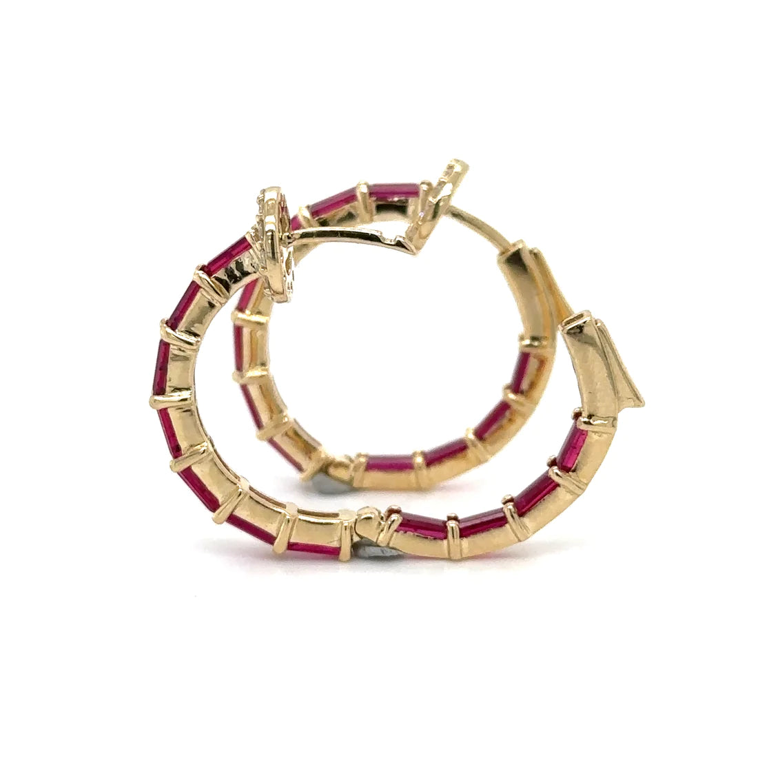 14k Yellow Gold Ruby and Diamonds Hoop Earing
