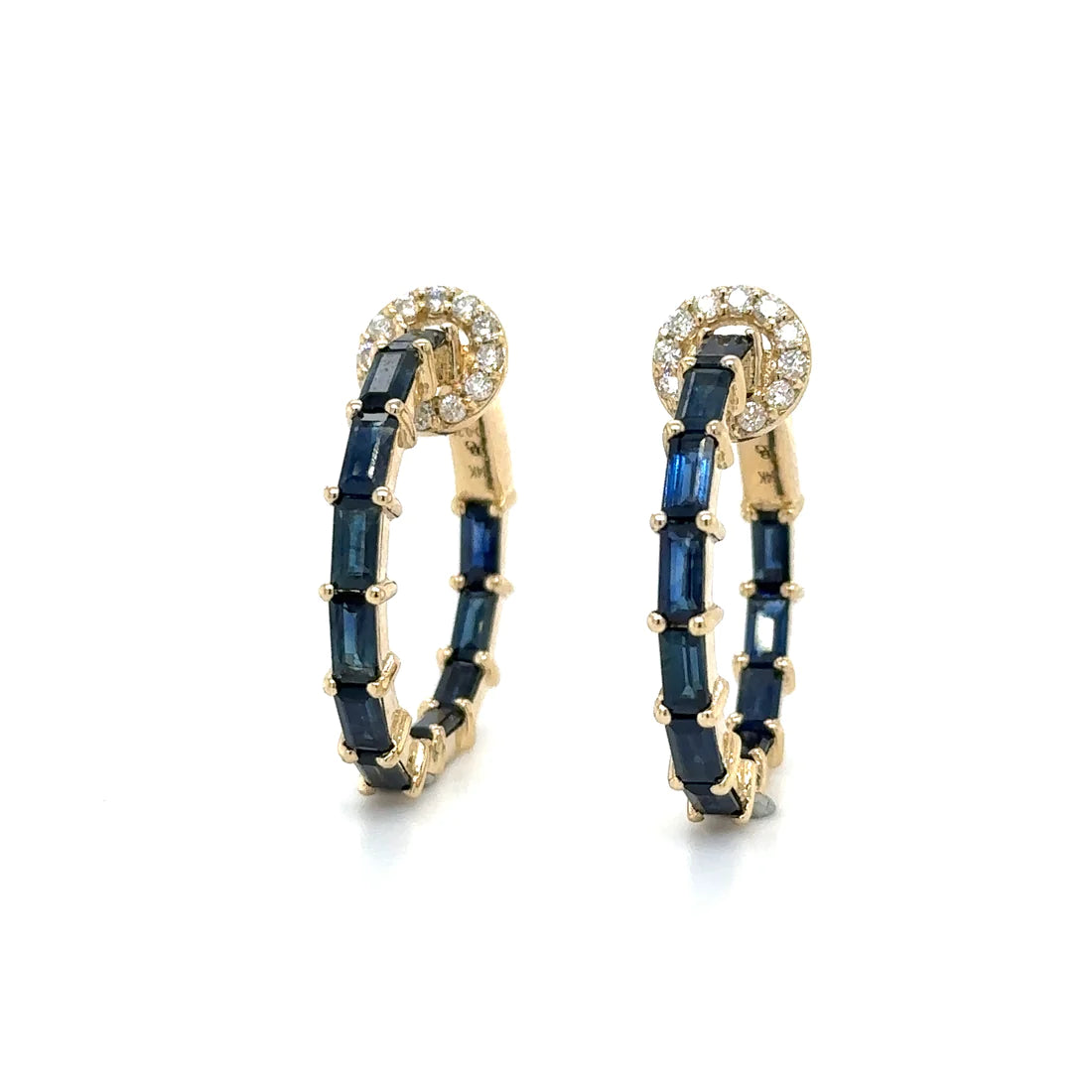 14k Yellow Gold Sapphire and Diamonds Hoop Earing