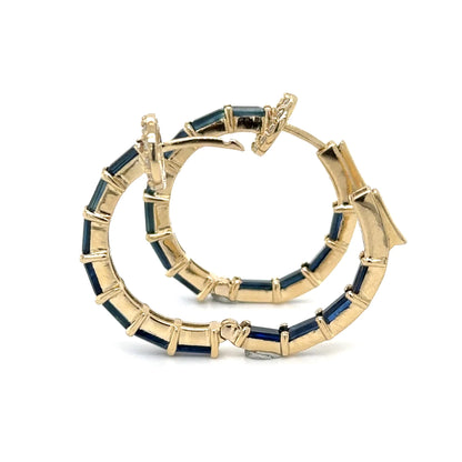 14k Yellow Gold Sapphire and Diamonds Hoop Earing