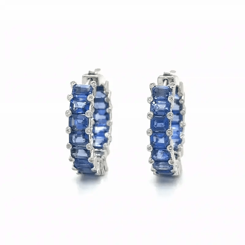 14k White Gold Sapphire and Diamond Hoop Earring