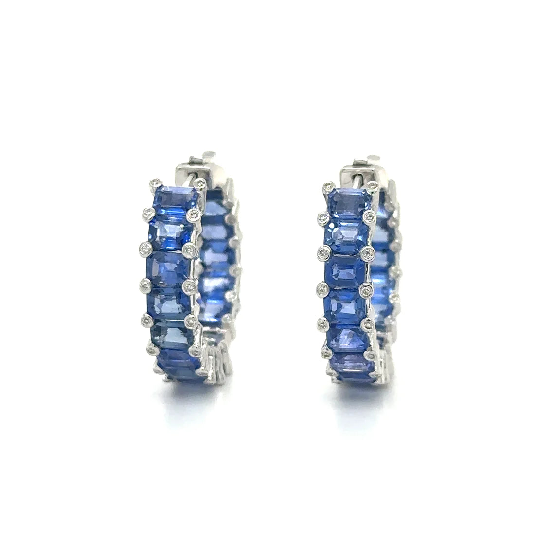 14k White Gold Sapphire and Diamond Hoop Earring