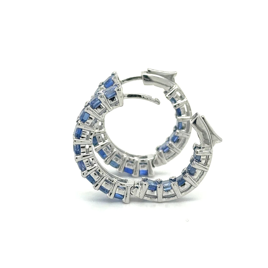14k White Gold Sapphire and Diamond Hoop Earring
