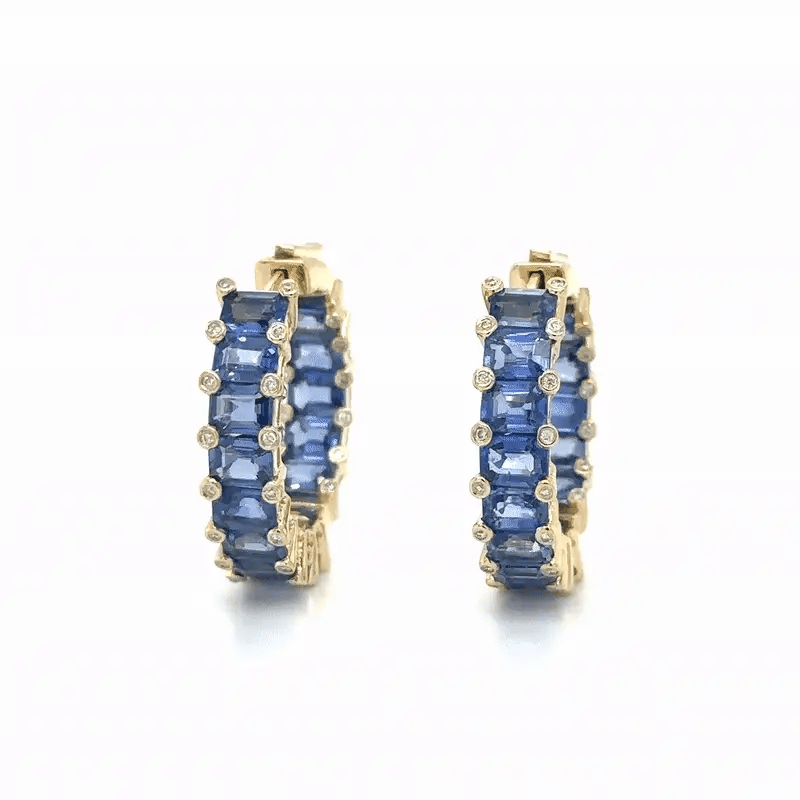14k Yellow Gold Sapphire and Diamond Hoop Earring