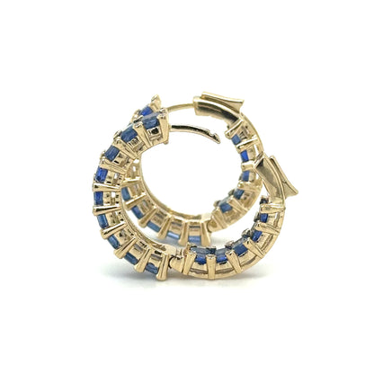 14k Yellow Gold Sapphire and Diamond Hoop Earring