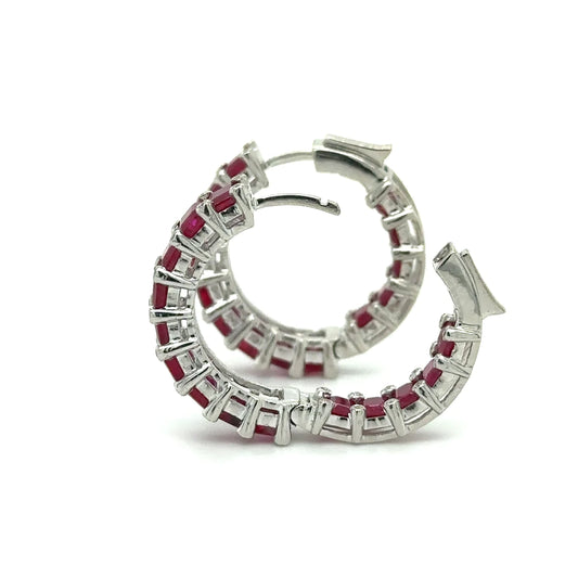 18k White Gold Ruby and Diamond Hoop Earring