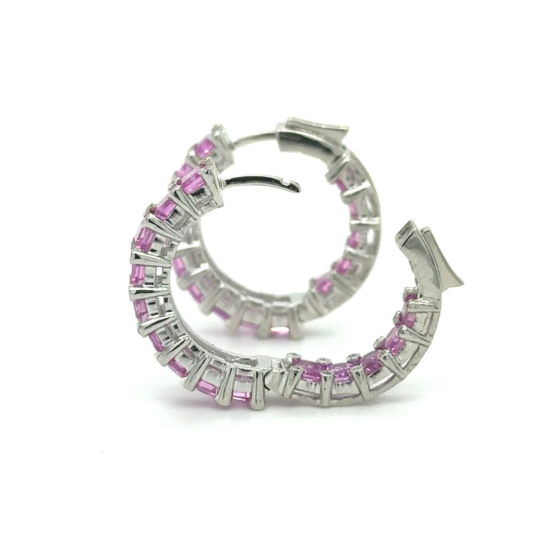 18k White Gold Pink Sapphire and Diamond Hoop Earring