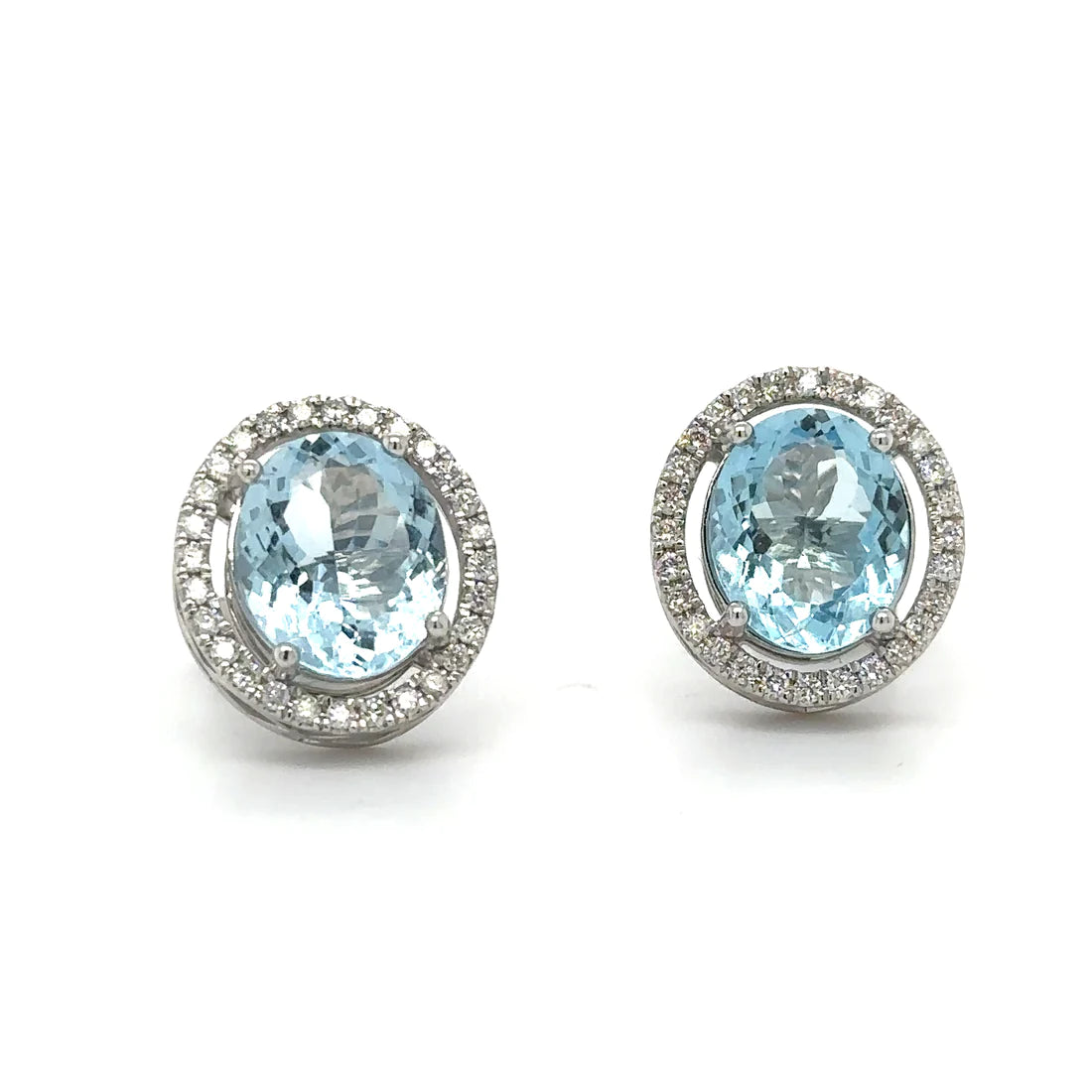 14k White Gold Aquamarine With Diamonds Earring