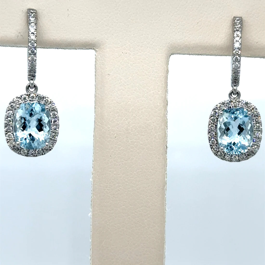 14k White Gold Aquamarine and Diamond Earring