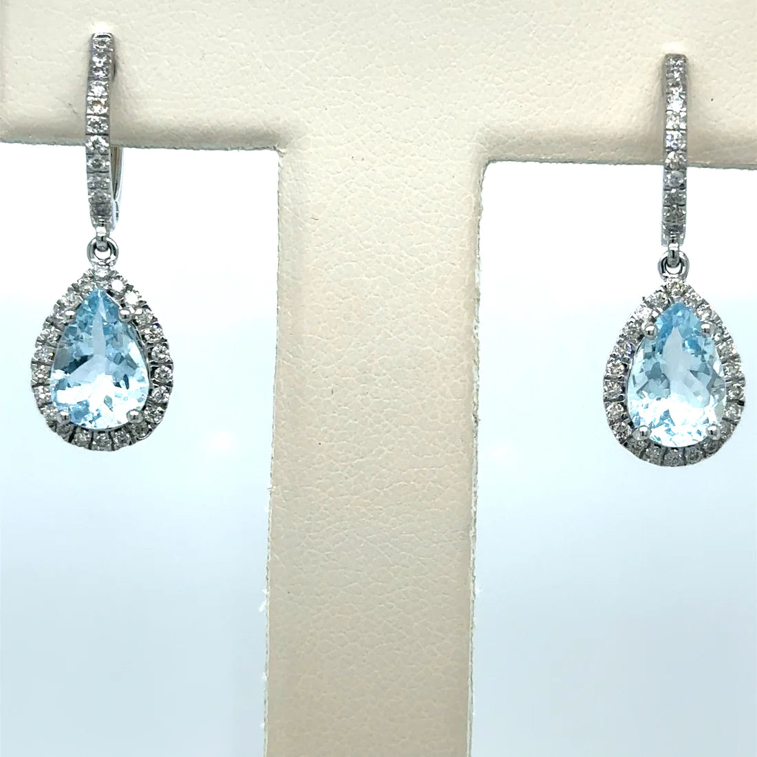 14k White Gold Aquamarine and Diamond Earring