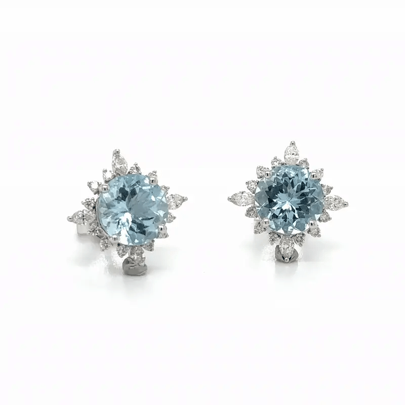 14k White Gold Aquamarine With Diamonds Earring