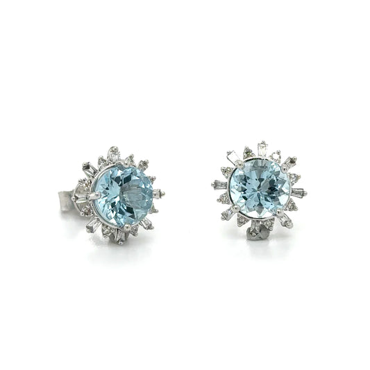 14k White Gold Aquamarine With Diamonds Earring