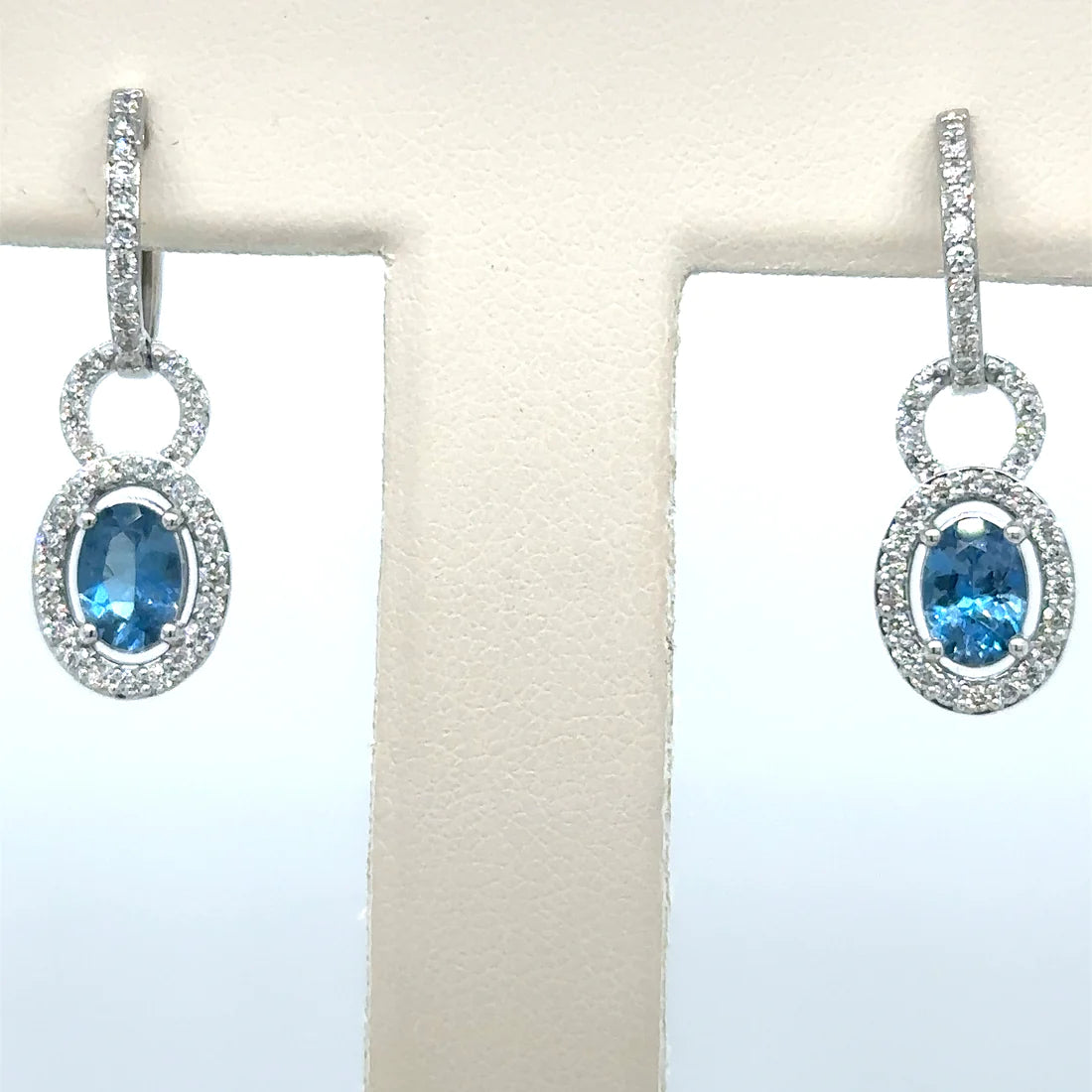 14k White Gold Aquamarine and Diamond Earring