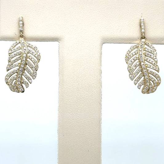 14k Yellow Gold Diamond Leaf Earring