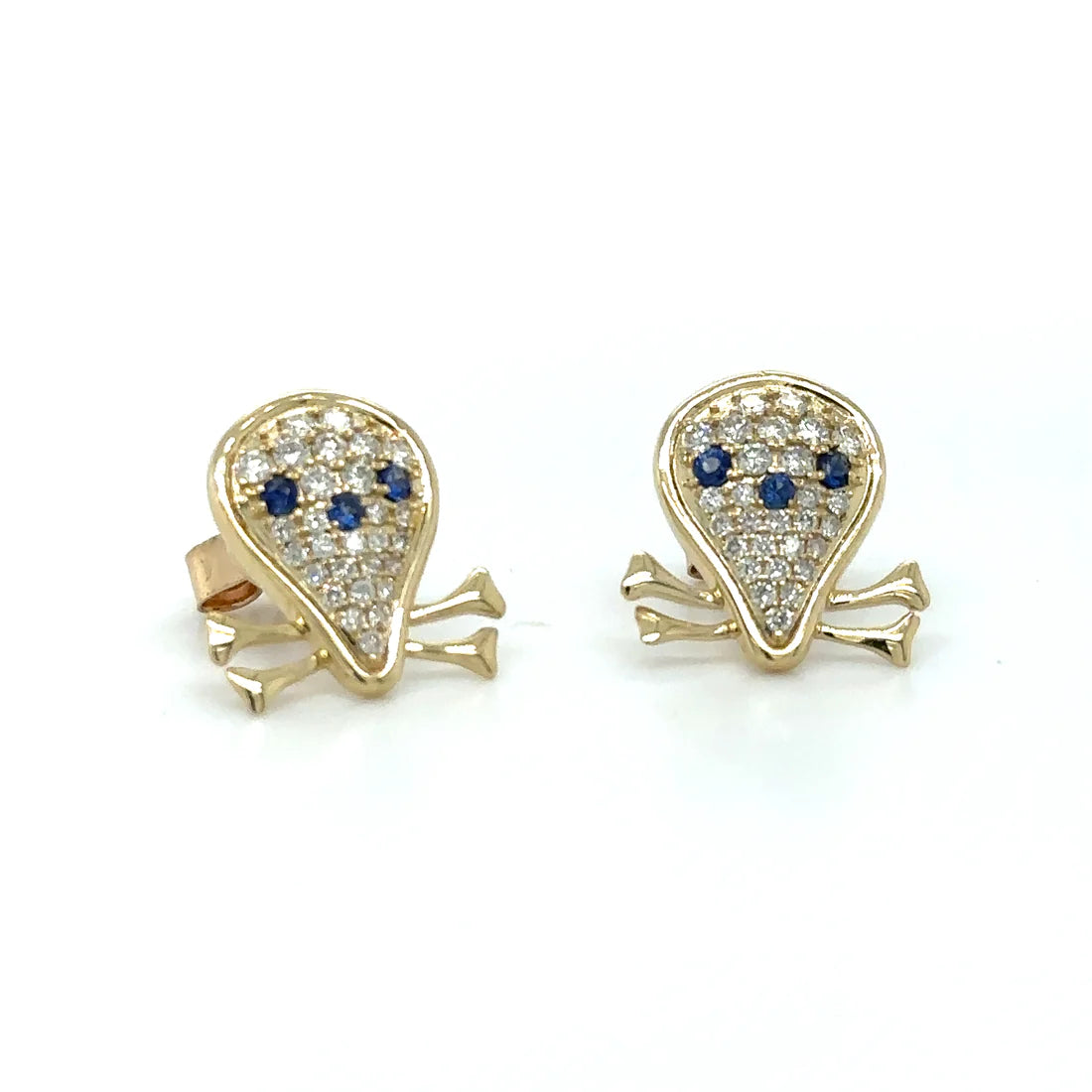 14k Yellow Gold Sapphire and Diamonds Skull Earring