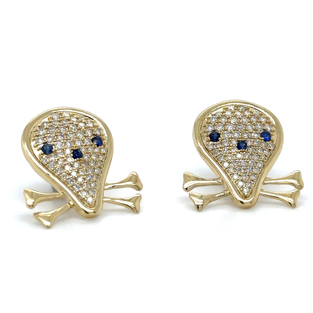 14k Yellow Gold Sapphire and Diamonds Skull Earring