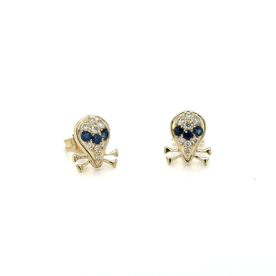 14k Yellow Gold Sapphire and Diamonds Skull Earring