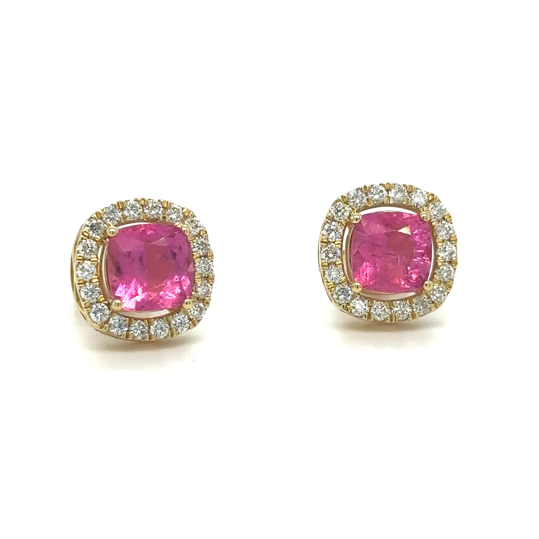 14k Yellow Gold Pink Tourmaline and Diamonds Earring