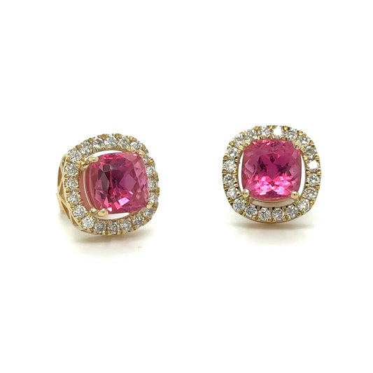 14k Yellow Gold Pink Tourmaline and Diamonds Earring