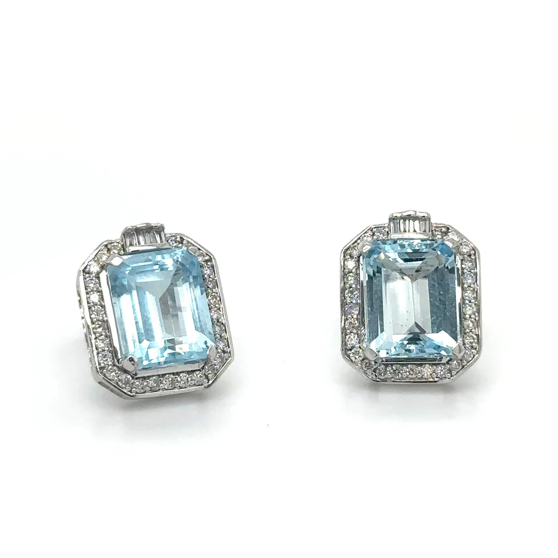 14k White Gold Aquamarine With Diamonds Earring