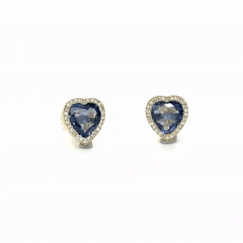 14k Yellow Gold Sapphire and Diamond Heart Earring