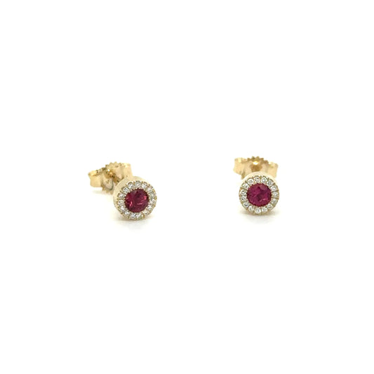 14k Yellow Gold Ruby and Diamond Earring