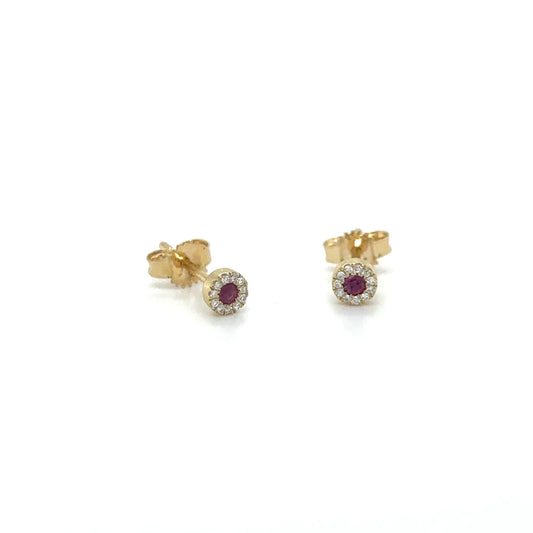 14k Yellow Gold Ruby and Diamond Earring