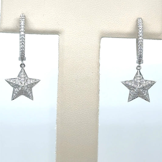 14k White Gold Star Shape Diamond Earring