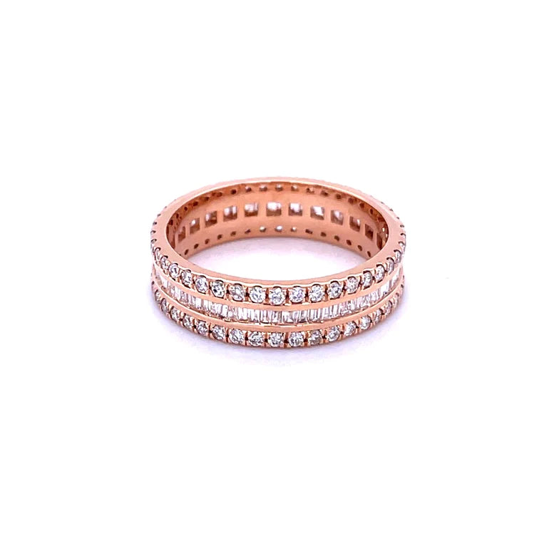 3 Row Pavé Diamond Ring in 14kt Rose Gold
