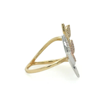 3 Tone Diamond Butterfly Ring in 14kt Gold