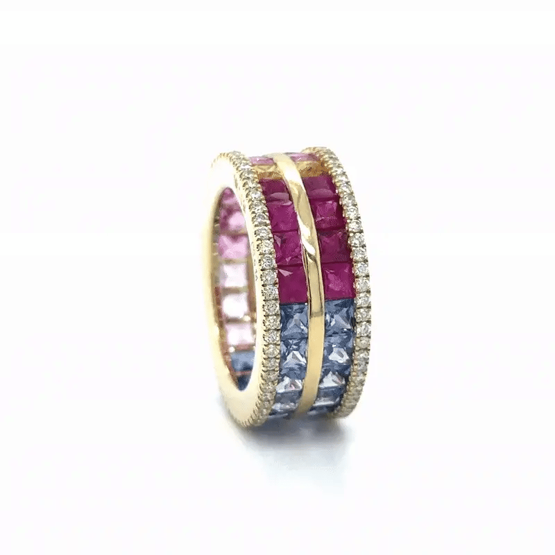 14k Yellow Gold Multi Sapphire and Diamonds Ring