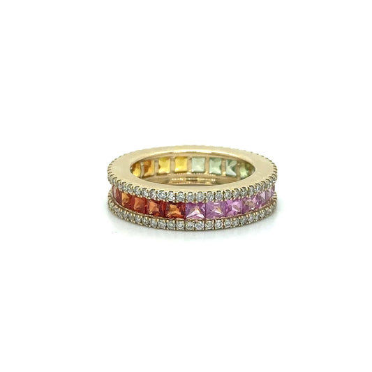 14k Yellow Gold Multi Sapphire and Diamonds Ring