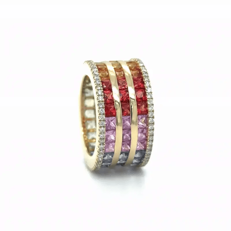 14k Yellow Gold Multi Sapphire and Diamonds Ring