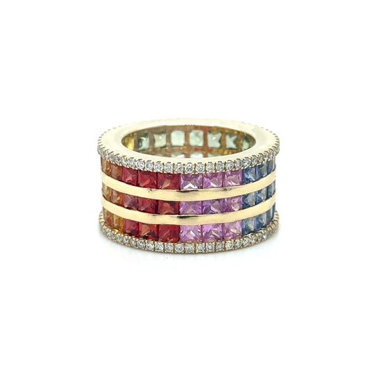 14k Yellow Gold Multi Sapphire and Diamonds Ring