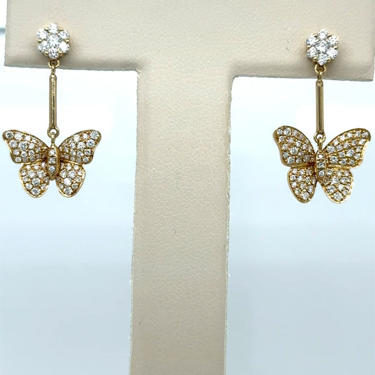 14k Yellow Gold Diamond Butterfly Earring