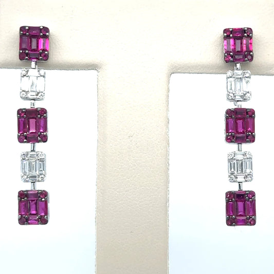 18k White Gold Ruby and Diamond Earring