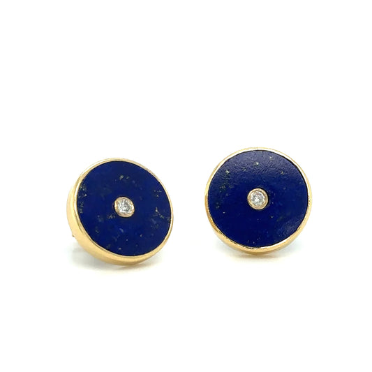Yellow Gold Lapis With Diamonds Earring