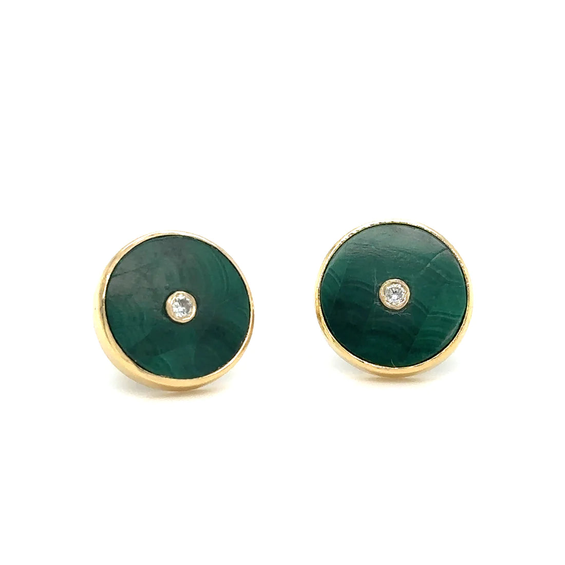 14kt Yellow Gold Malachite With Diamonds Earring