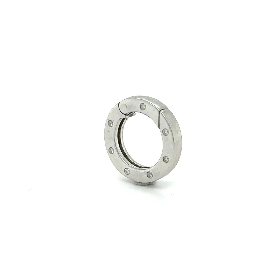 14k White Gold Diamond Round Push Lock