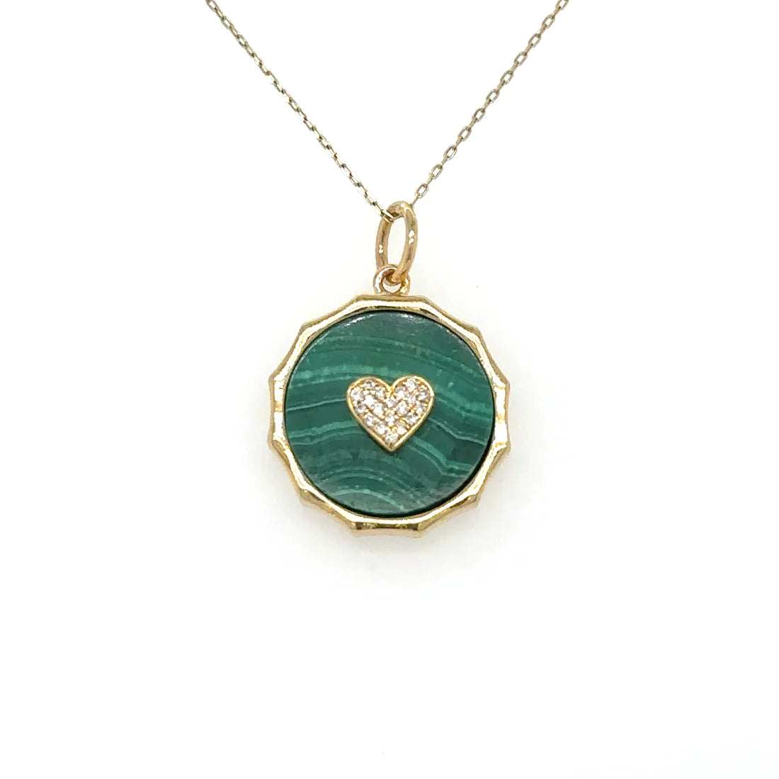 Yellow Gold Malachite Heart Pendent With Diamonds