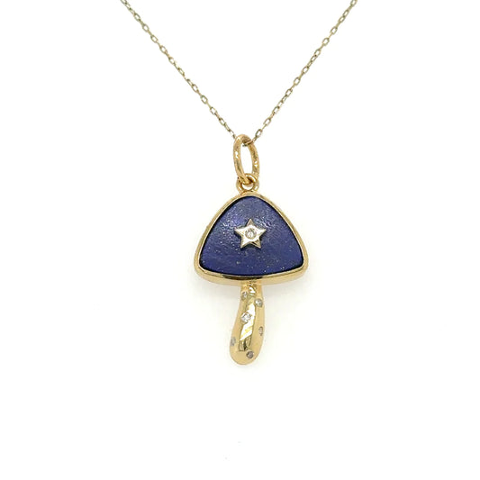 Yellow Gold Lapis Mushroom Star Pendent With Diamonds